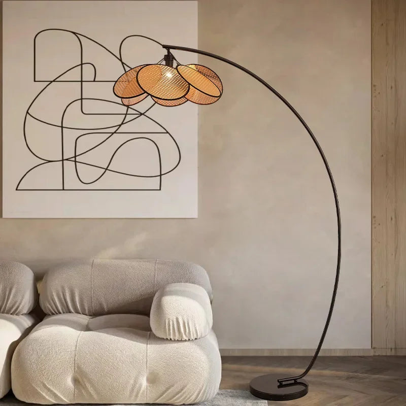 Rattan LED Floor Lamp With Nightlight For Living Room