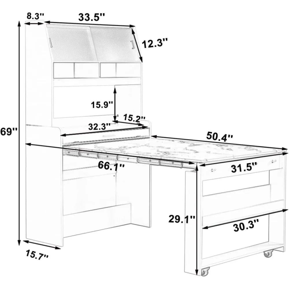 MKDK Modern Buffet Hutch Cabinet With Foldable Dining Table