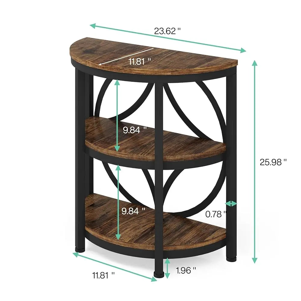 ZUIDID Half Round End Table Three Tier Narrow Metal Frame