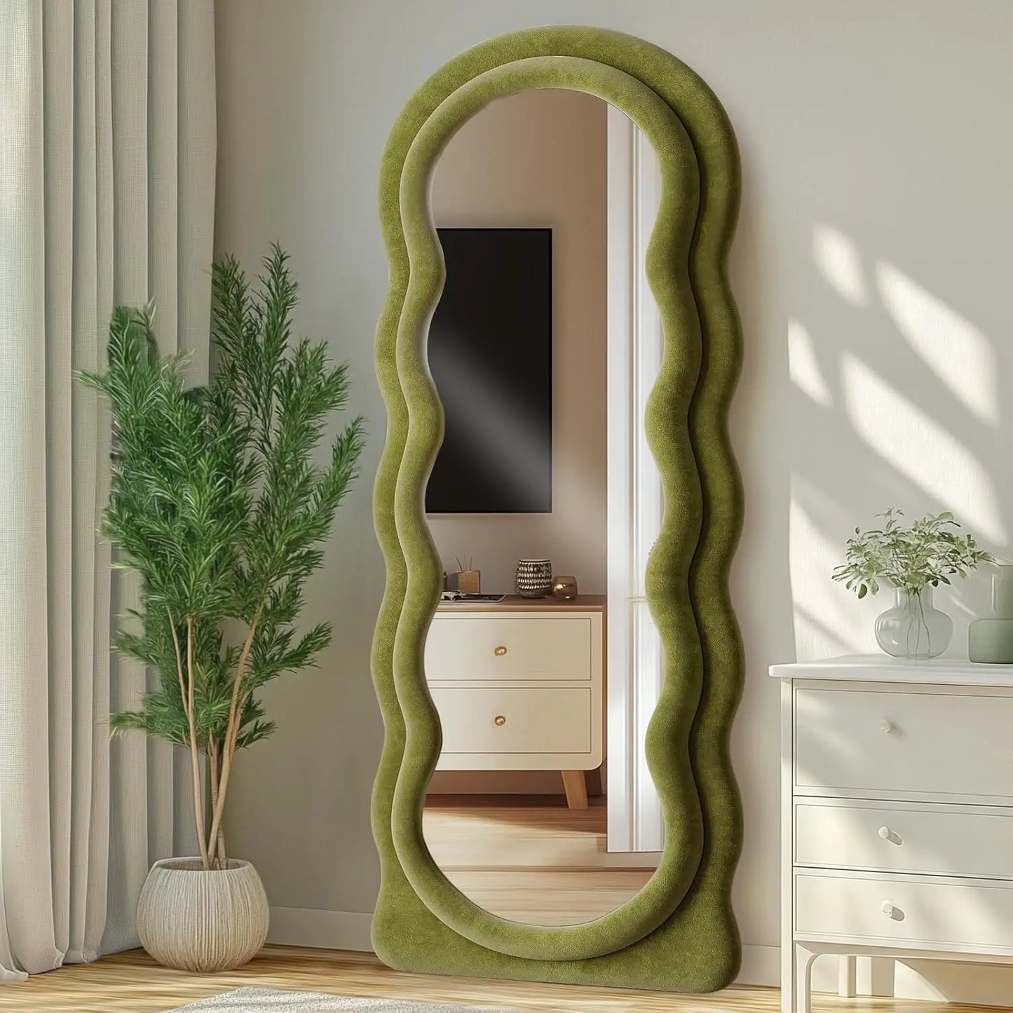 Guangbai Arched Wavy Full Body Mirror Flannel Frame