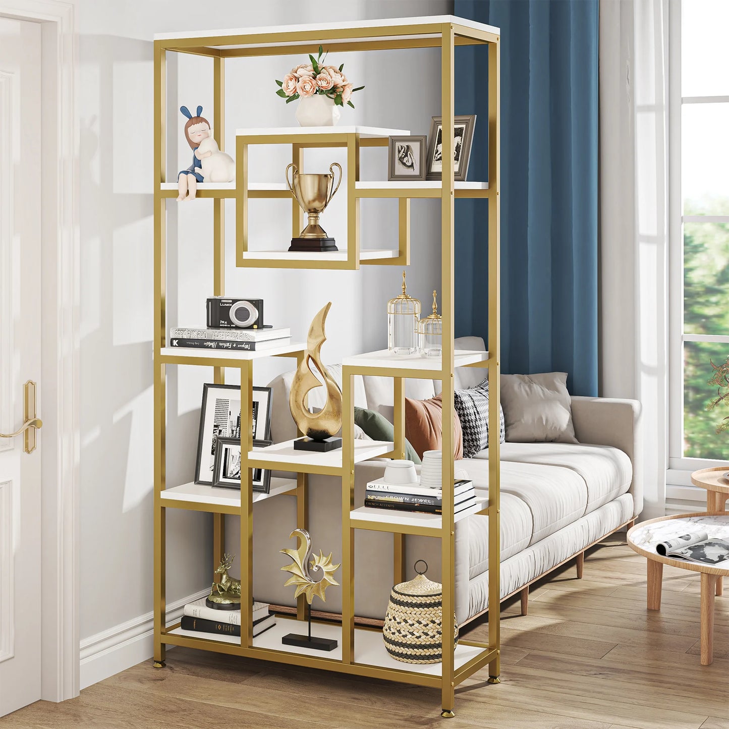 Tribesigns Bookshelf Etagere Five Tier Faux Marble Modern