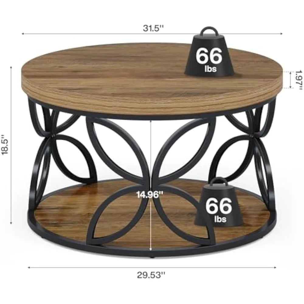 ANGDUO Round Coffee Table With Storage 2 Tier Center Table