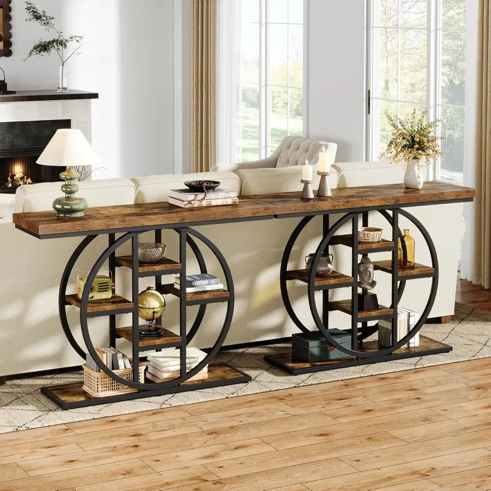 Hign Concerned Industrial Console Table With Circle Shelves
