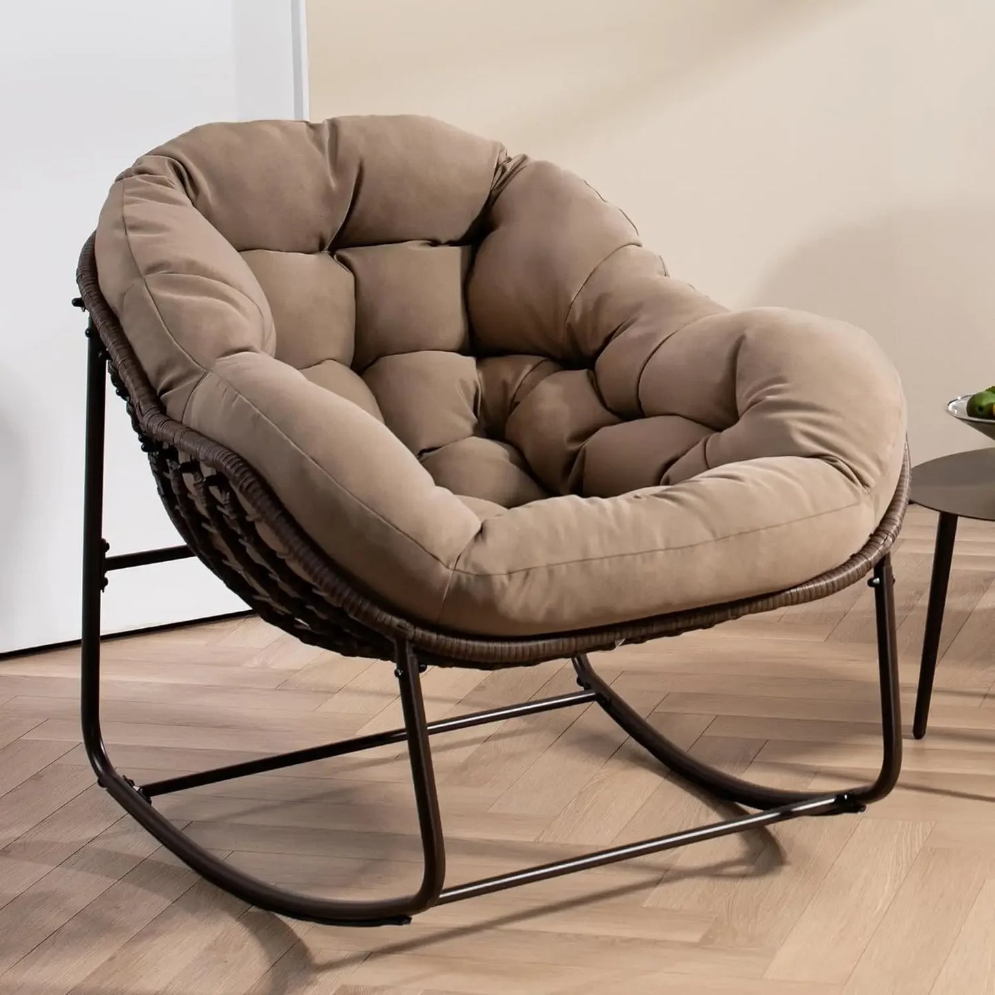GUANGBAI Oversized Papasan Rocking Chair Padded Cushion