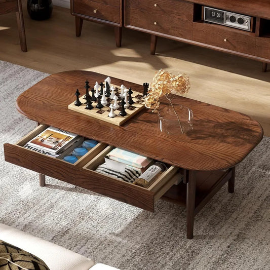 DAFIFY Oak Wood Coffee Table With 2 Drawers And Shelf