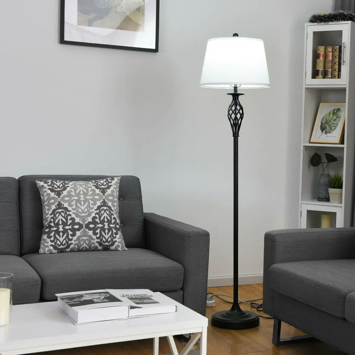 Elegant 3 Piece Lamp Set With Fabric Shades Floor Lamps