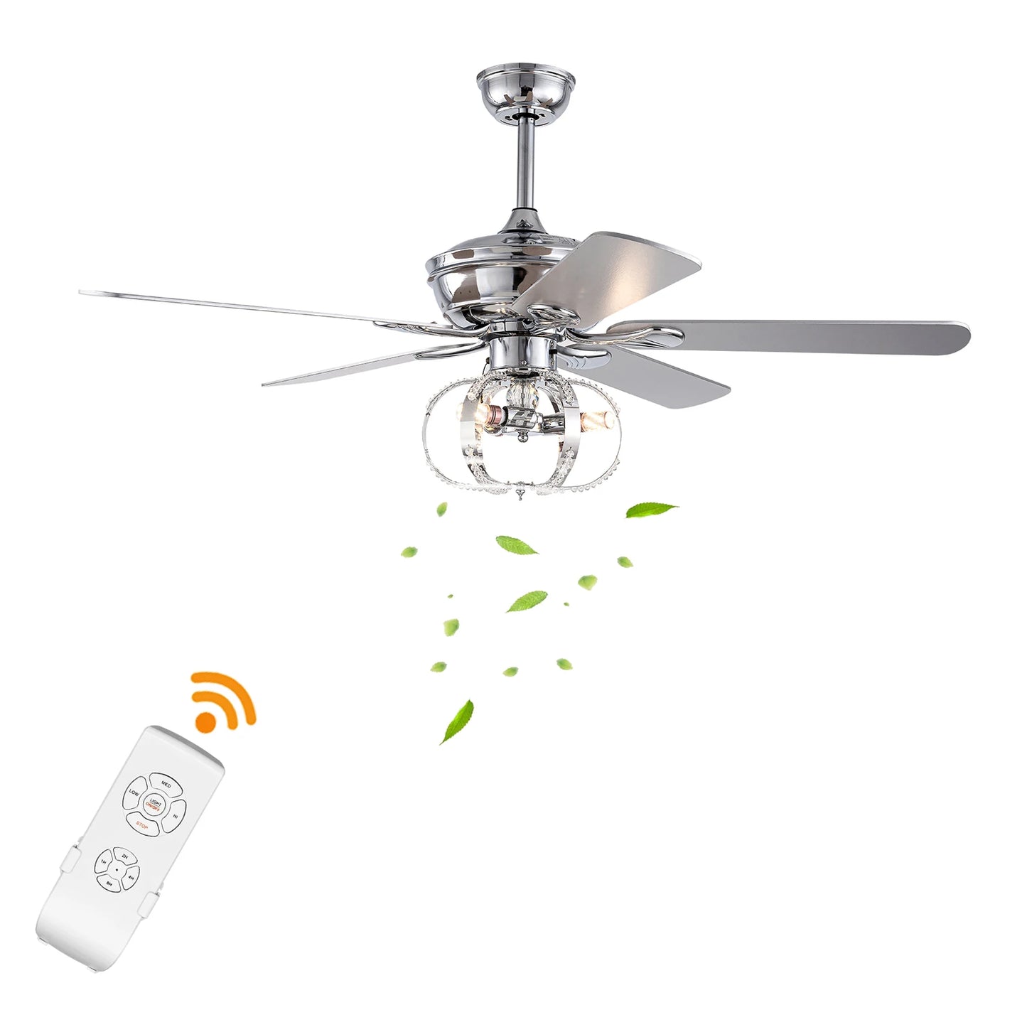 Modern Stainless Steel Ceiling Fan Light With Remote Dimming