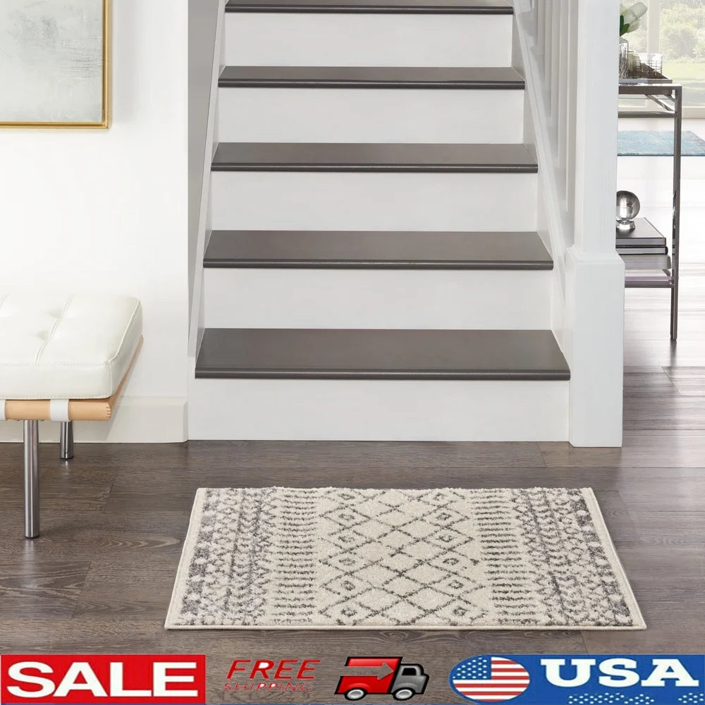 NONECN Transitional Area Rug With Geometric Low Pile Indoor StainResistant