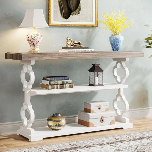 LITTLE TREE Farmhouse Console Table With Storage Shelves