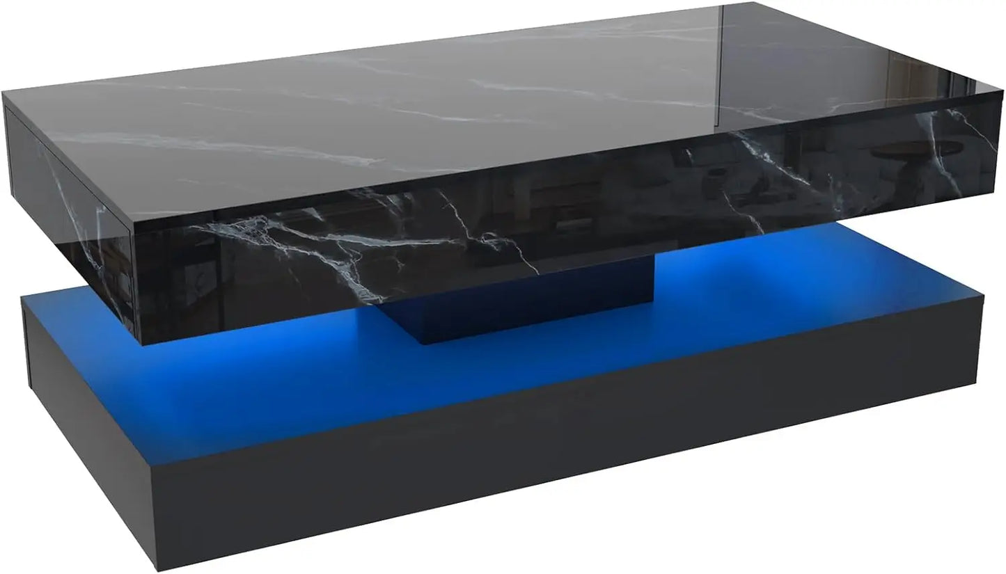 QiaoShiRen Modern LED Coffee Table Double Storage Drawers