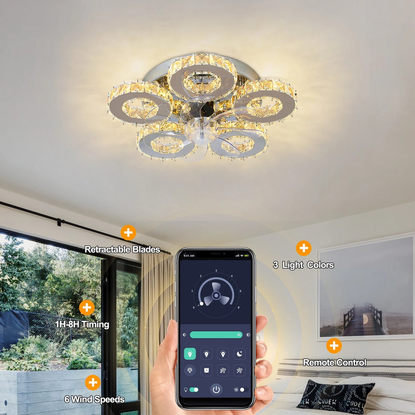 GreeLustr LED Ceiling Fan Light Chandelier With Blades