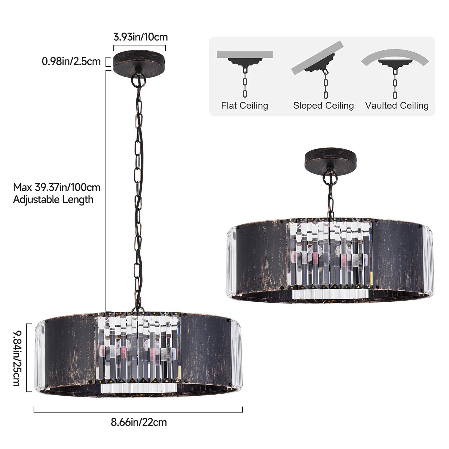 Vetrulus Modern Black Crystal Pendant Chandelier Light