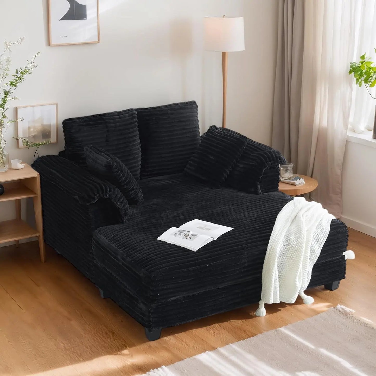 GUANGBAI Oversized Corduroy Reclining Chaise Sofa Bed
