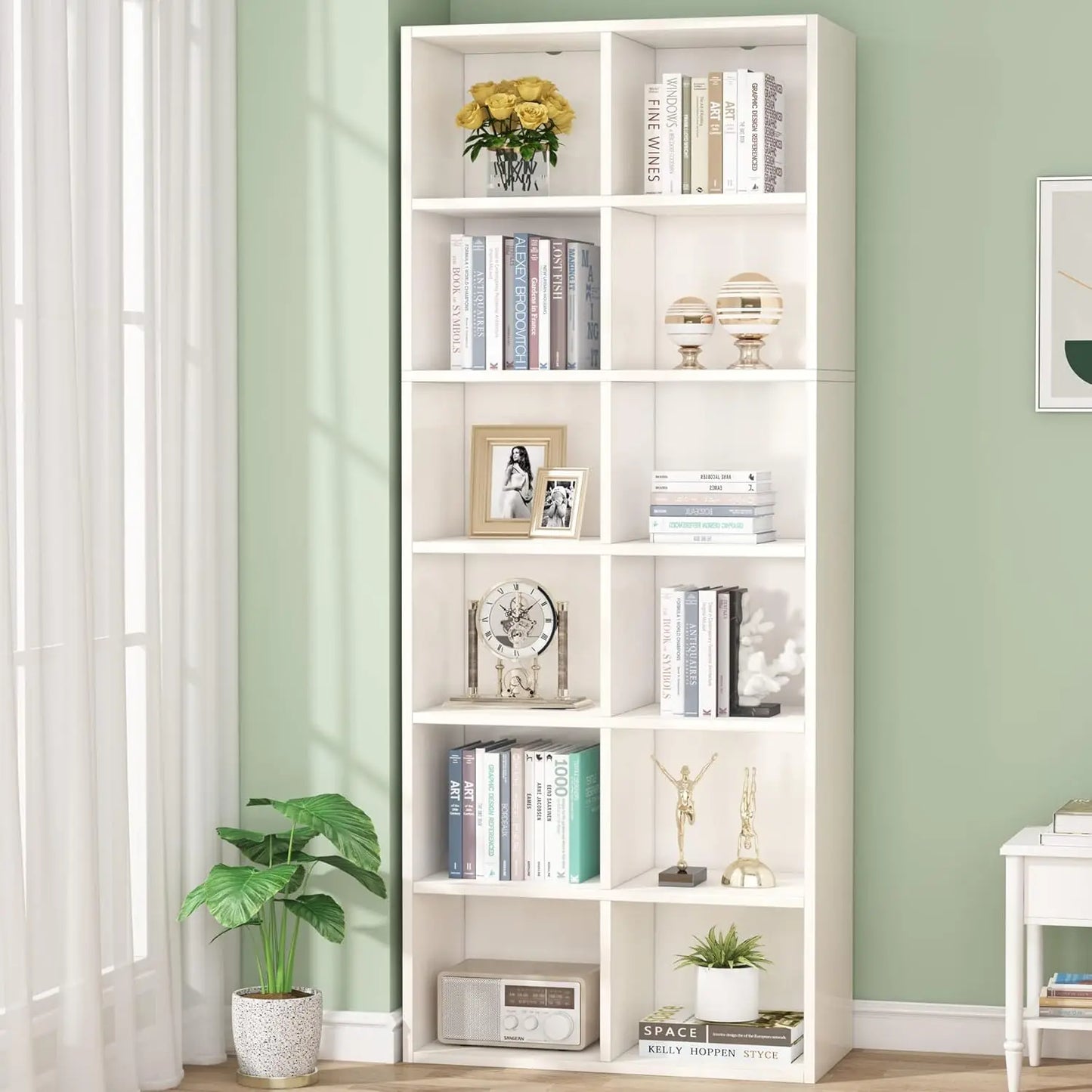 Little Tree Modern Narrow Bookcase 12 Cube Storage Unit