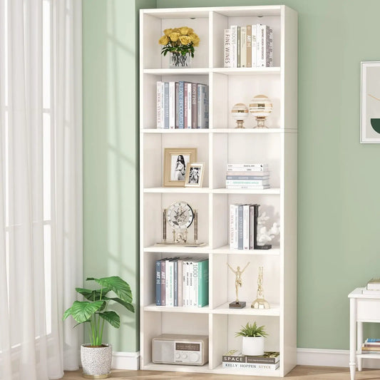 Little Tree Modern Narrow Bookcase 12 Cube Storage Unit