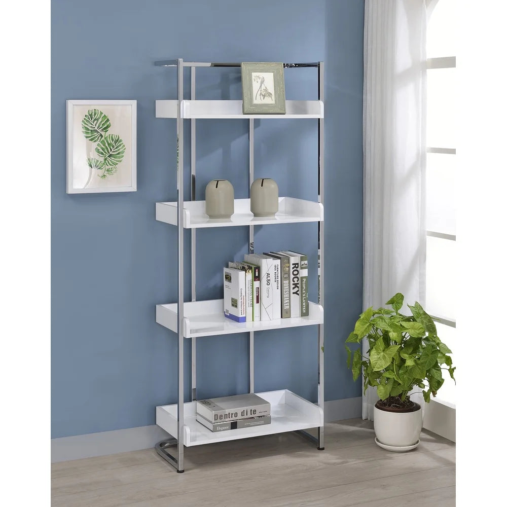 Finishes Modern Four Shelf Open Back Steel Bookcase Unit