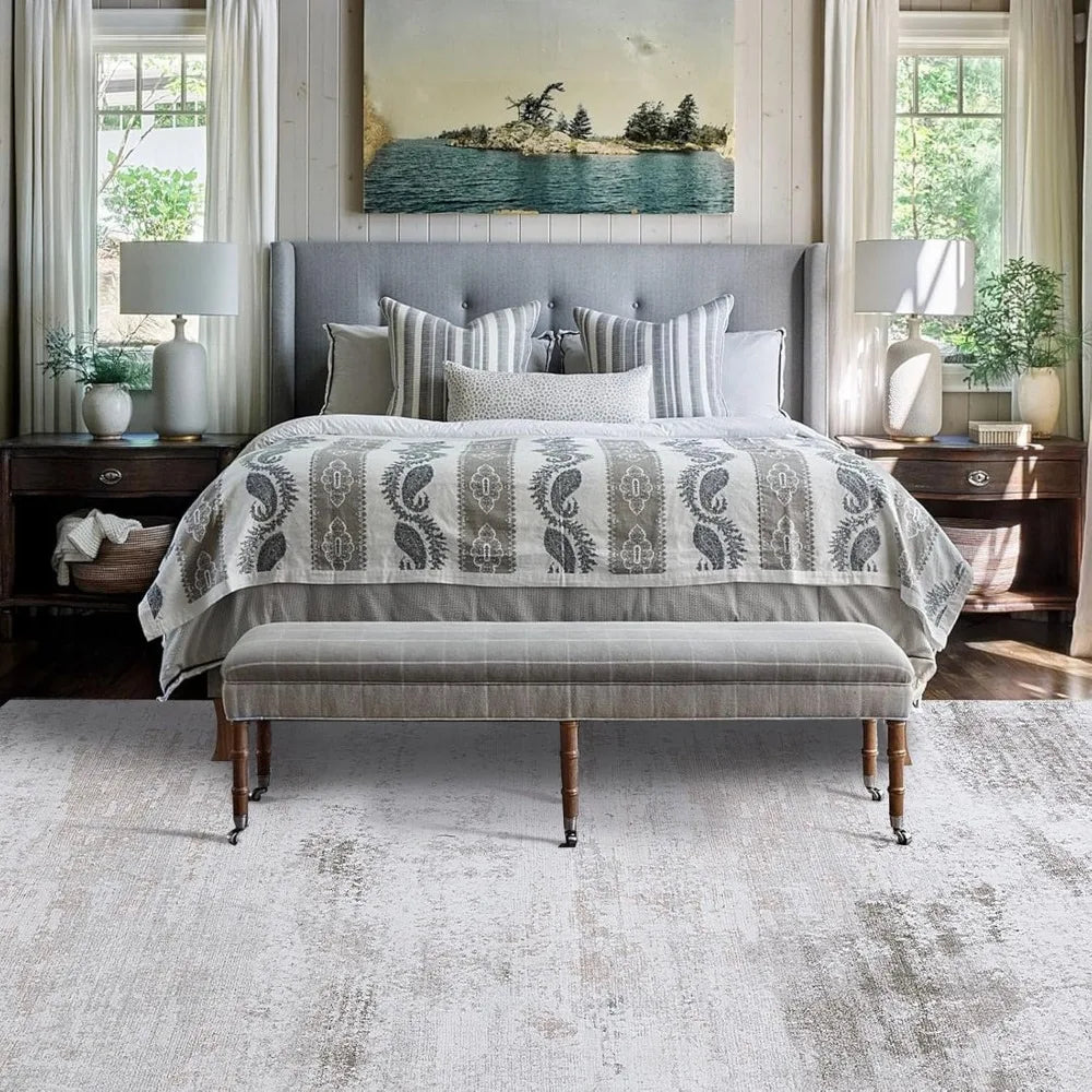 Boho Style Wool Area Rug with Non Slip Backing