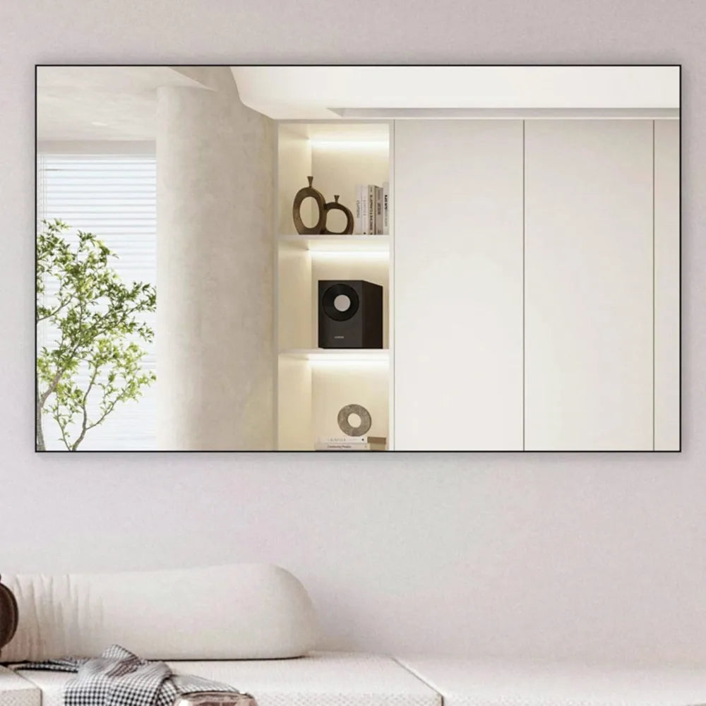 Modern Rectangle Wall Mirror Bathroom Mountable Aluminum Frame