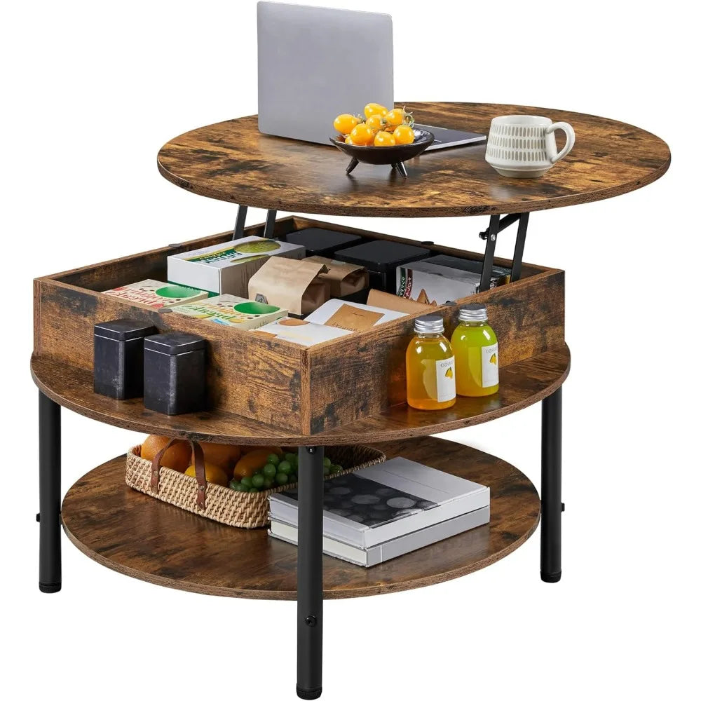 Round Lift Top Coffee Table With Hidden Compartment And Storage
