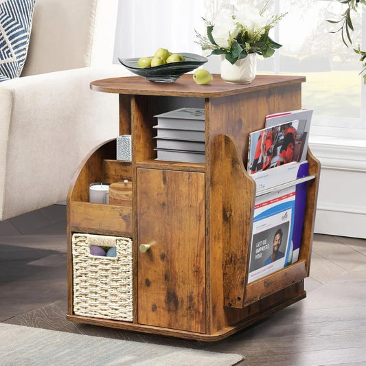 TooCust Rotating End Table With Storage And Magazine Holder