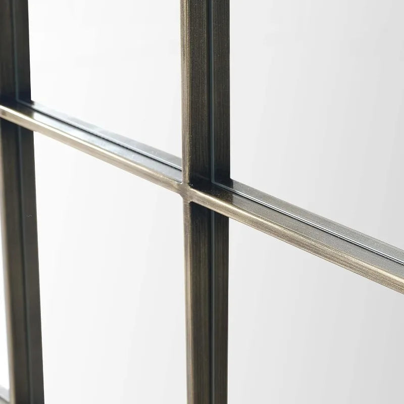 Metal Gold Vintage Windowpane Wall Mirror Large Rectangular