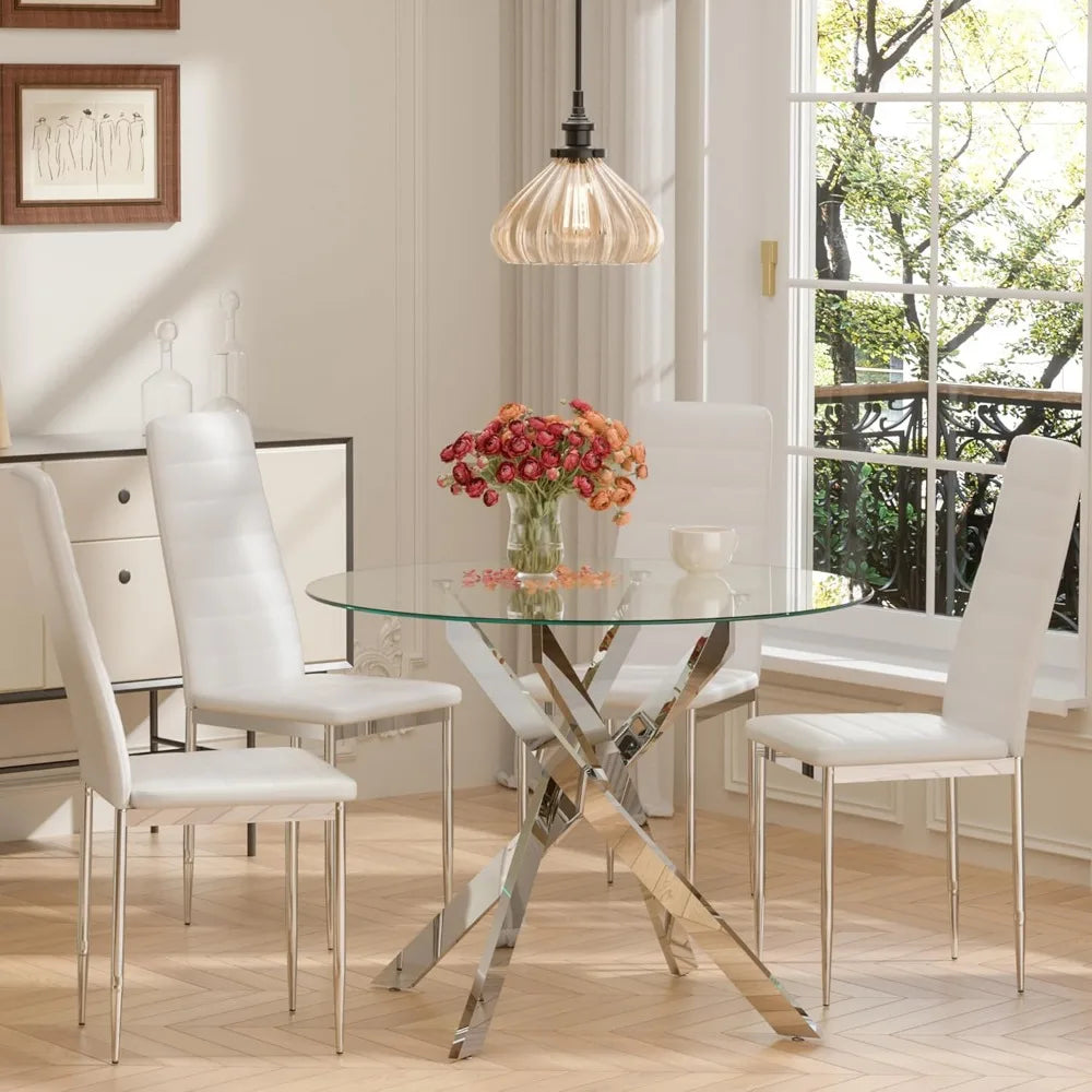 Tangxu Glass Dining Table With Chromed Legs Kitchen