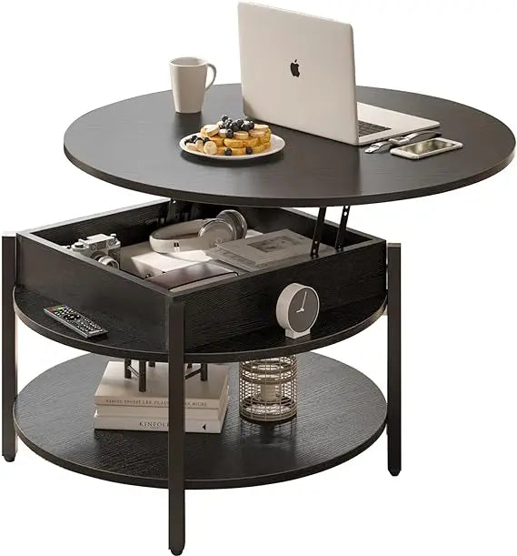 Round Lift Top Coffee Table With Storage And Hidden Compartment