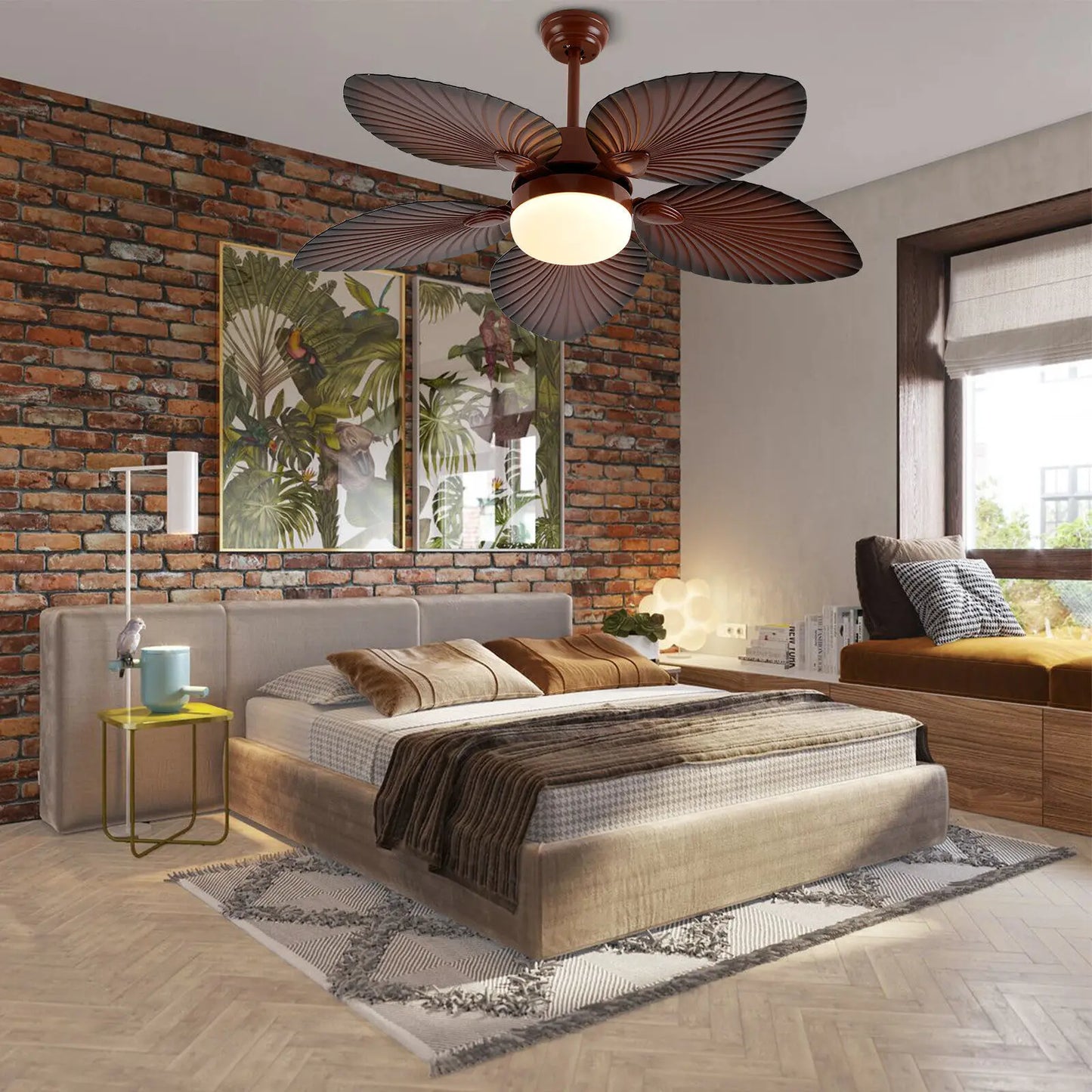 Tropical Palm Leaf Ceiling Fan Light With Remote Control