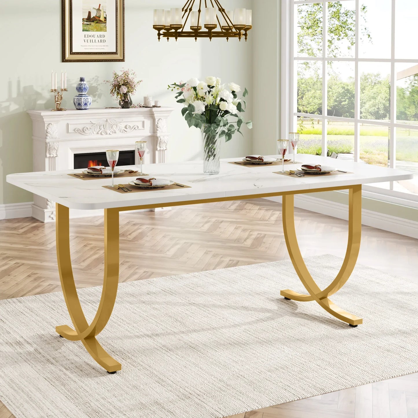 Tribesigns Modern Dining Table With Faux Marble Top