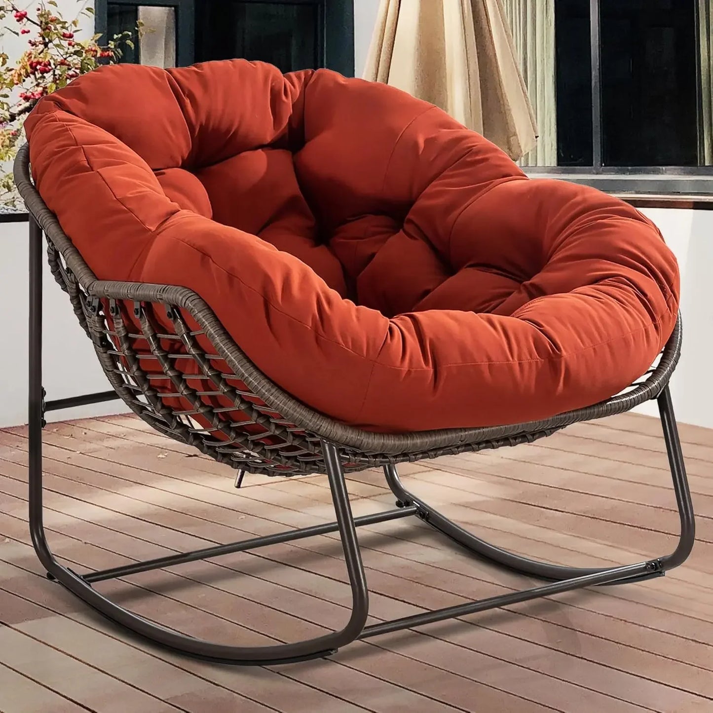 GUANGBAI Oversized Papasan Rocking Chair Padded Cushion