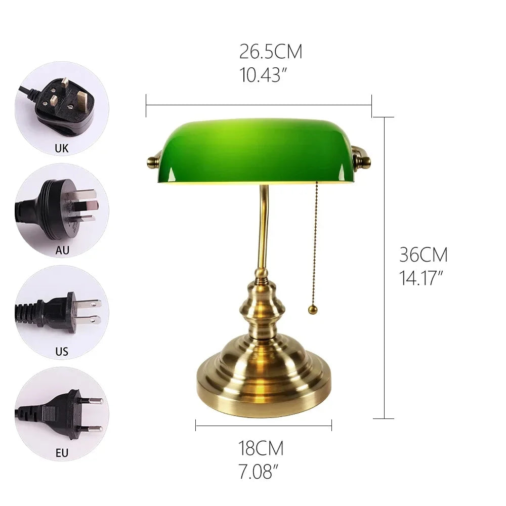 Newrays Glass Banker’s Desk Lamp with Zipper Switch