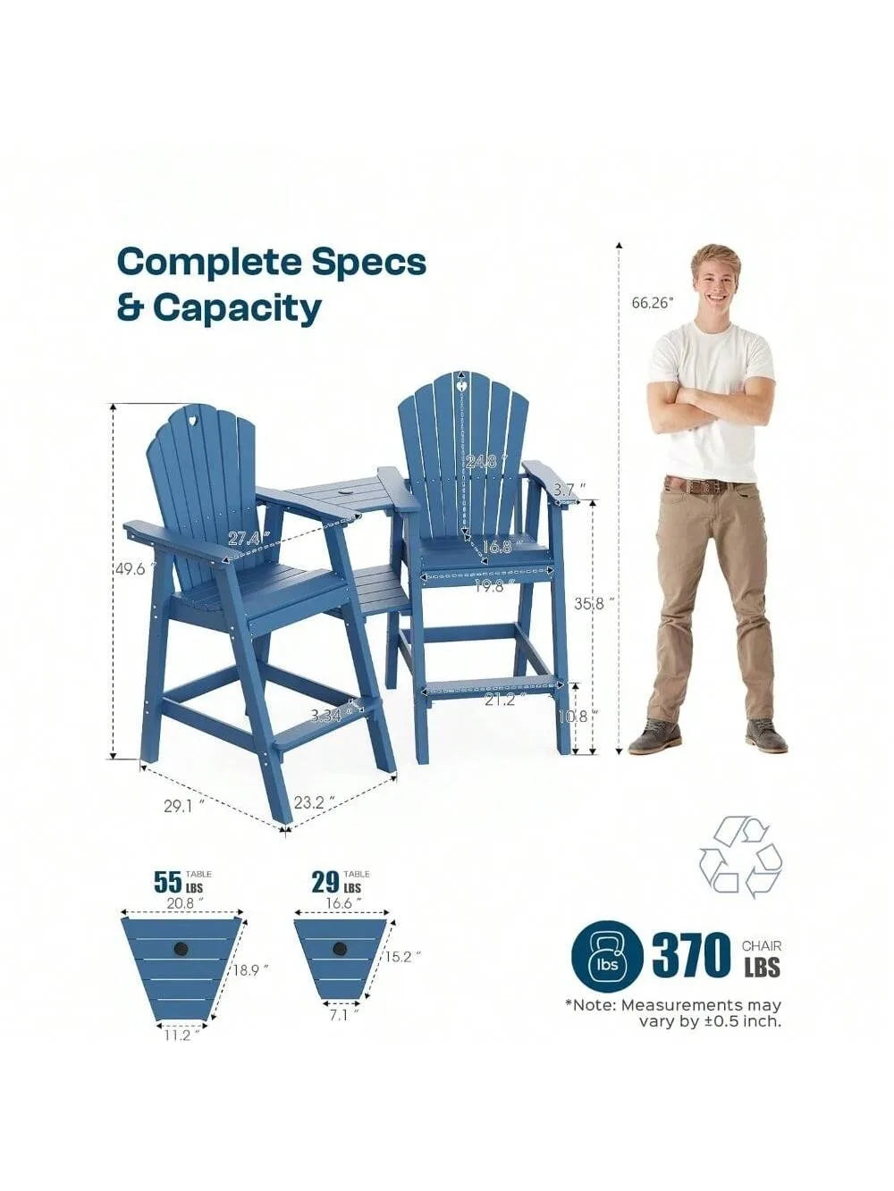 Adirondack Chairs Set Of 2 With Connecting Table Umbrella