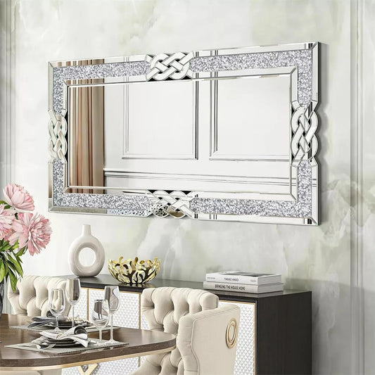 Wisfor Crushed Diamond Wall Mirror Crystal Frame Edge Glam