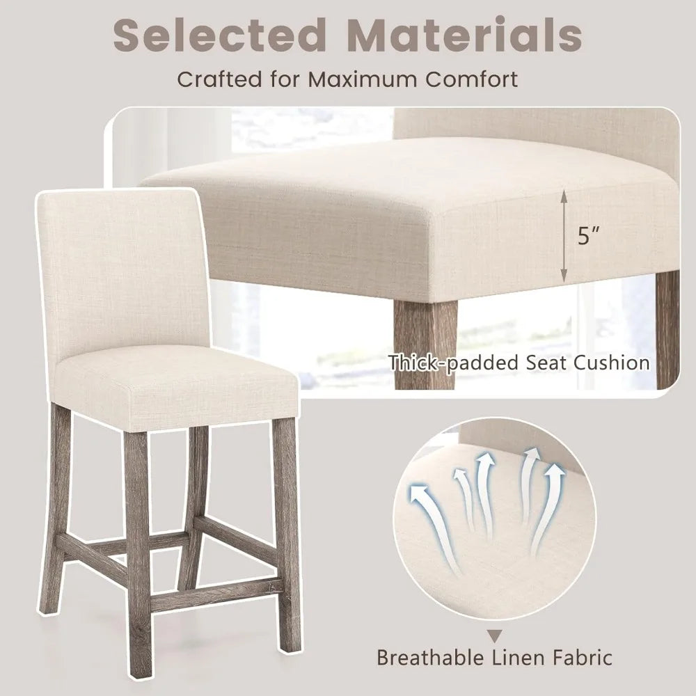 MKDK Bar Stools Counter Height Set Modern Fabric With Back