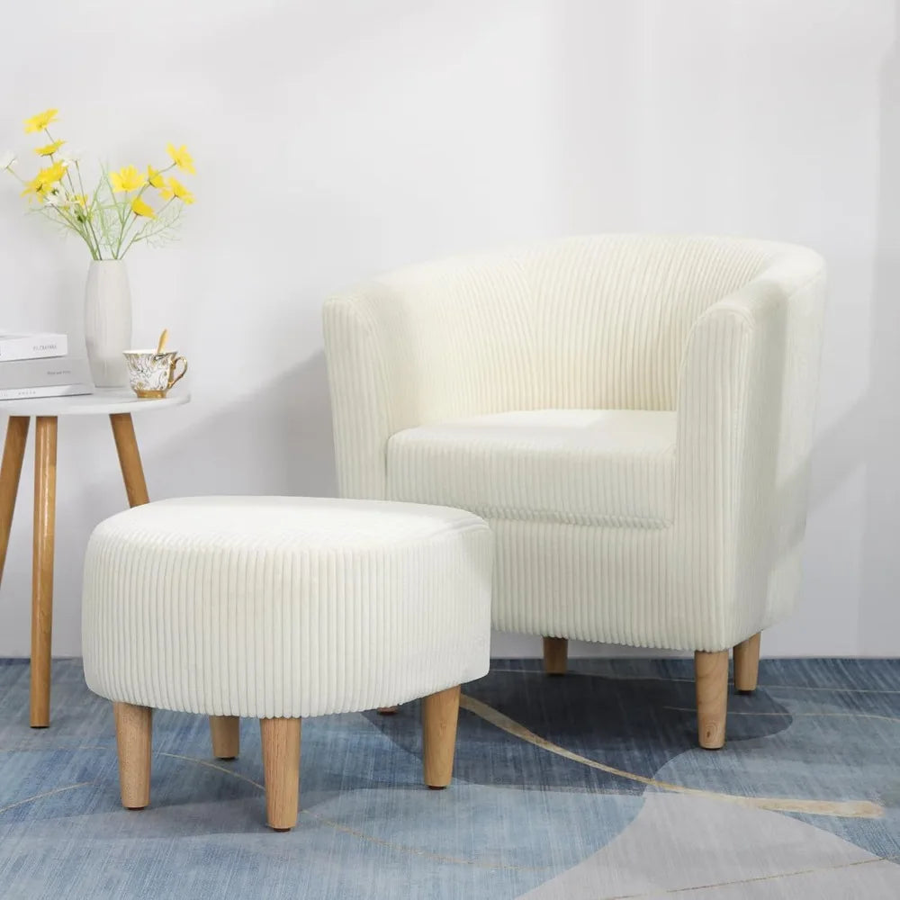 Ticify Accent Barrel Chair With Ottoman Corduroy Midcentury