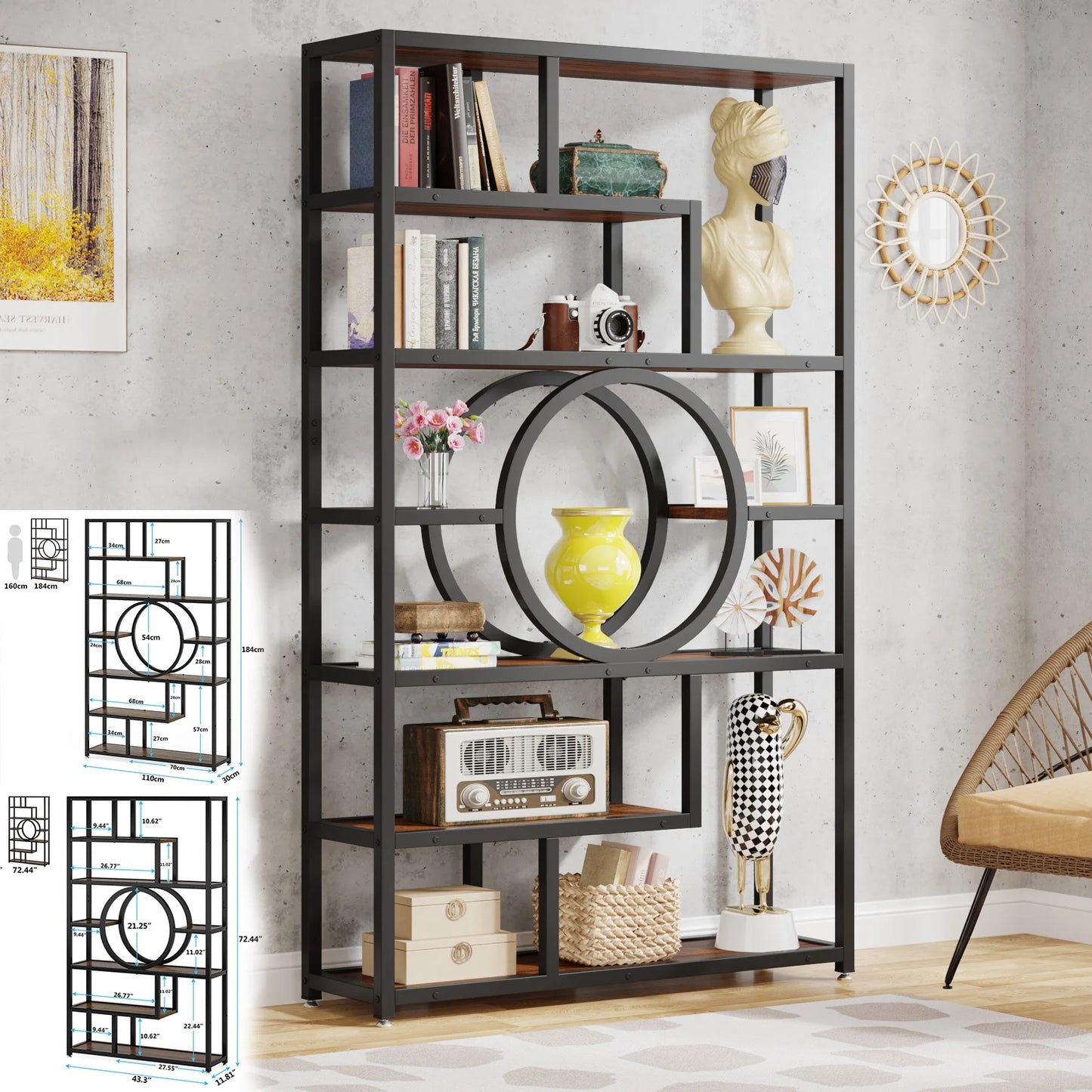 Tribesigns Industrial 5-Tier Etagere Bookcase Freestanding Tall Bookshelf