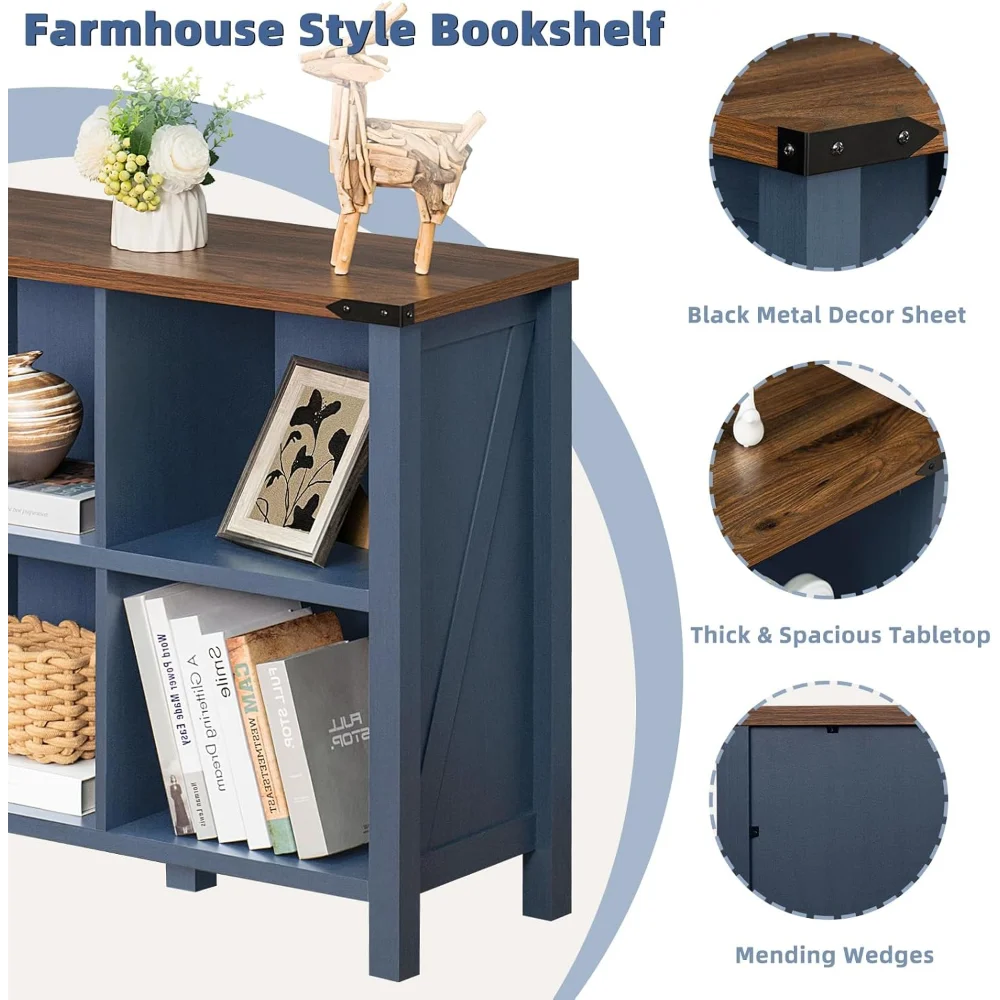 6 Cube Farmhouse Wood Low Storage Organizer Bookcase