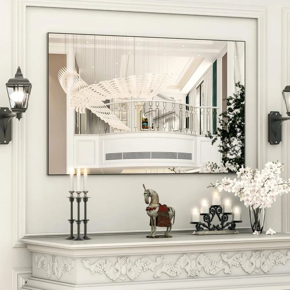 Modern Rectangle Wall Mirror Bathroom Mountable Aluminum Frame