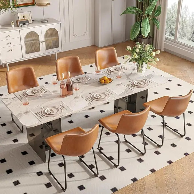 GUANGBAI Modern PU Leather Armless Dining Chairs Set of 6