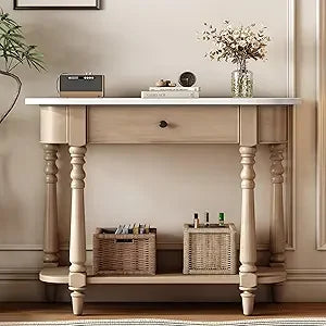 DAFIFY Curved Farmhouse Console Table With Drawer And Shelf