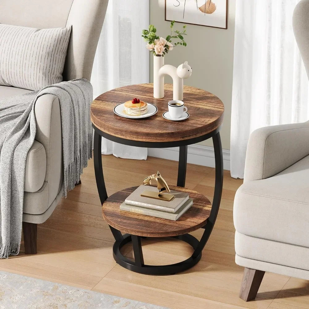 Guangbai Round End Table Two Tier Industrial Nightstand