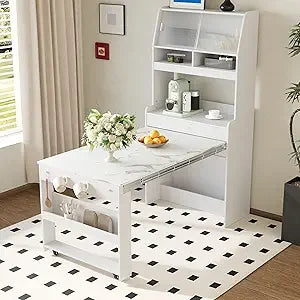 MKDK Modern Buffet Hutch Cabinet With Foldable Dining Table