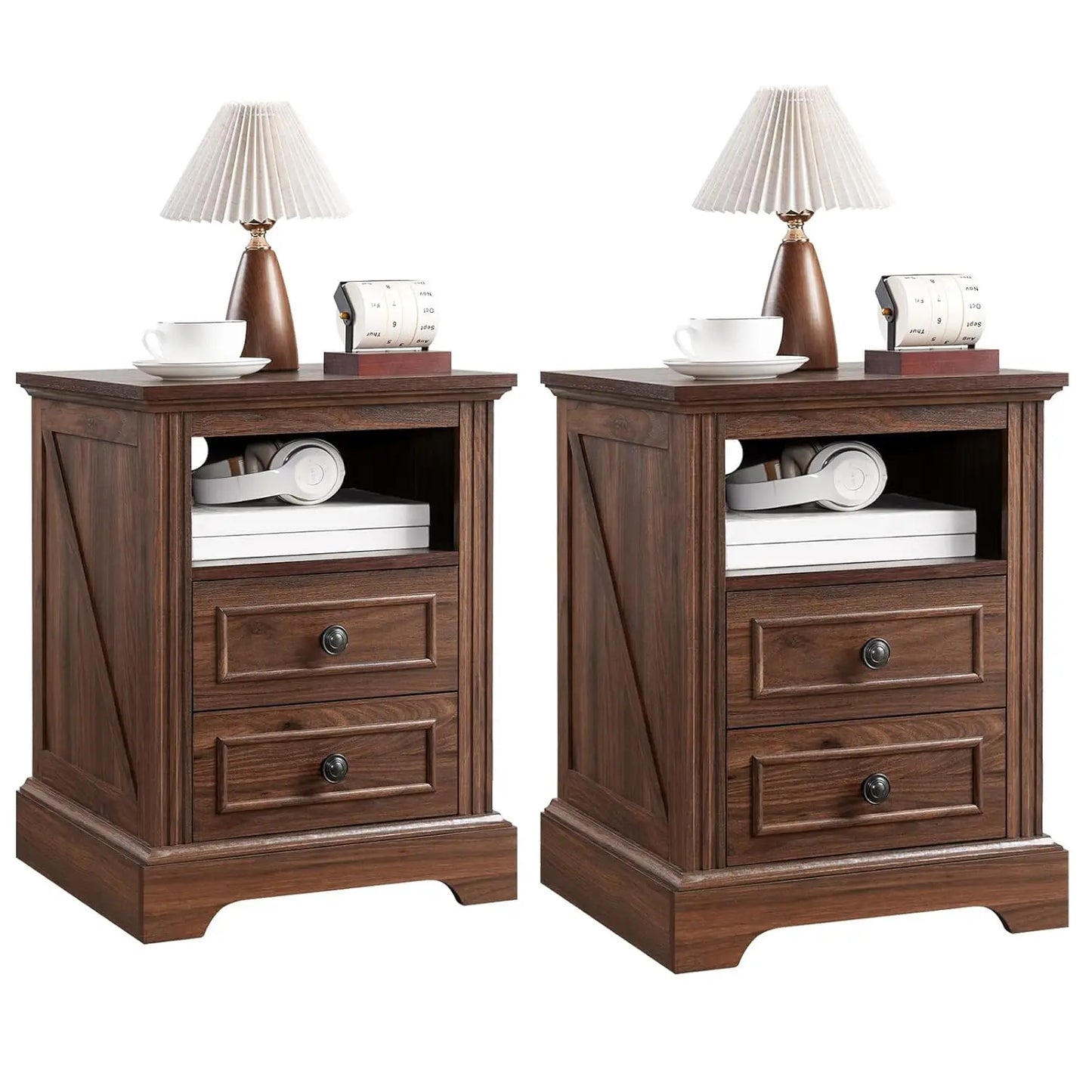 HUANZHUANG Nightstand Set of 2 With Charging Station