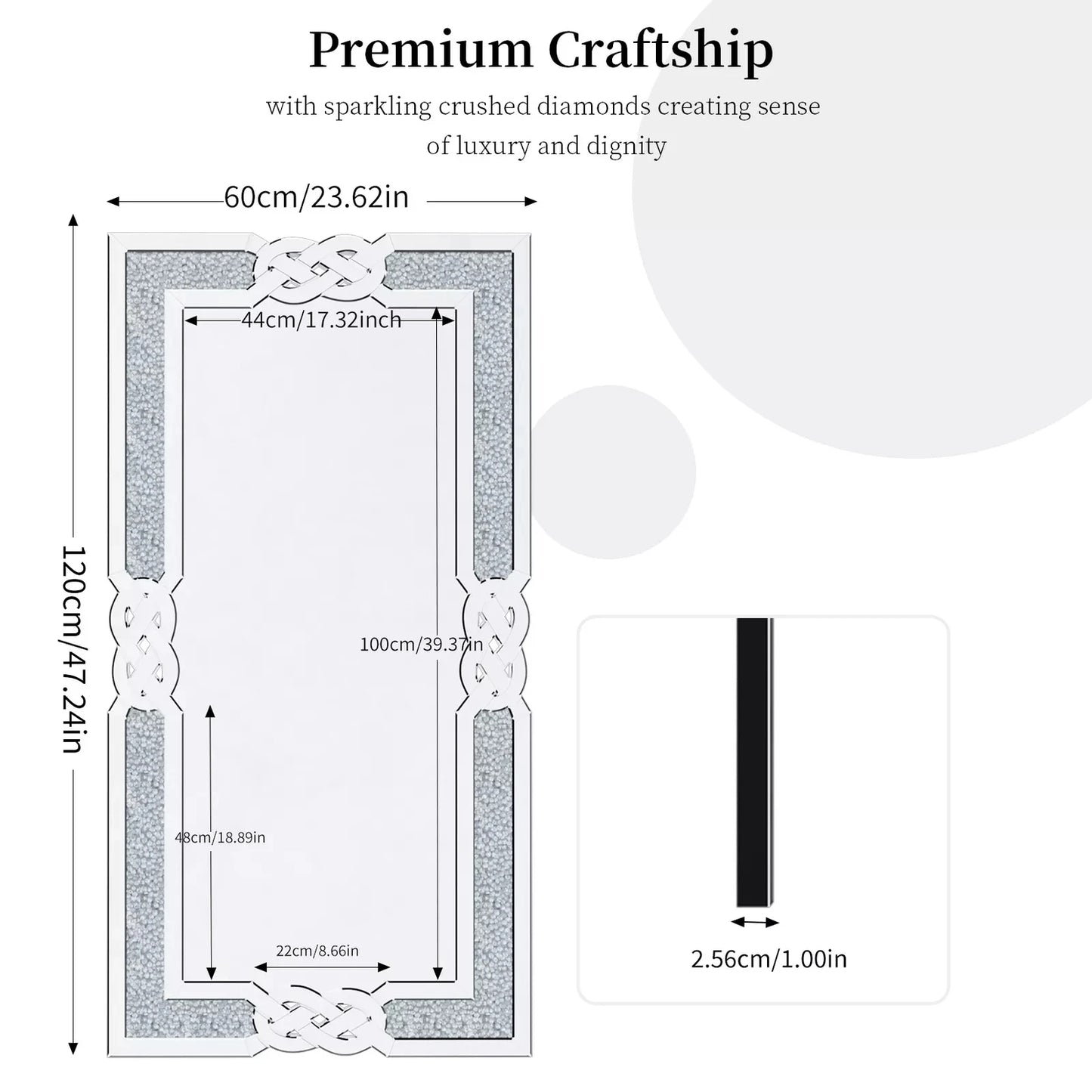 Wisfor Crushed Diamond Wall Mirror Crystal Frame Edge Glam