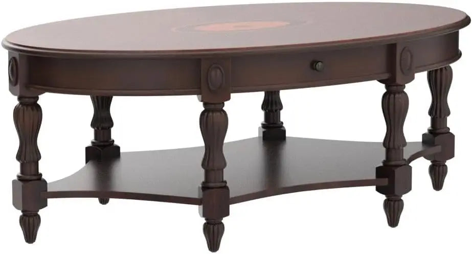 XMSJ Oval Coffee Table Cherry Solid Wood With Storage Drawer