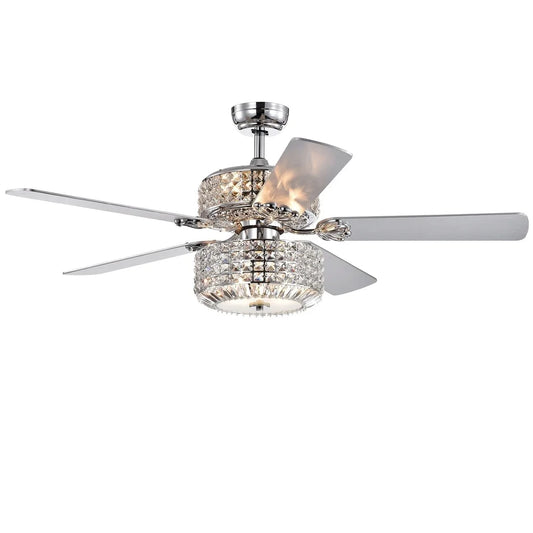 XMSJ Elegant Chrome Ceiling Fan With Crystal Lights Remote
