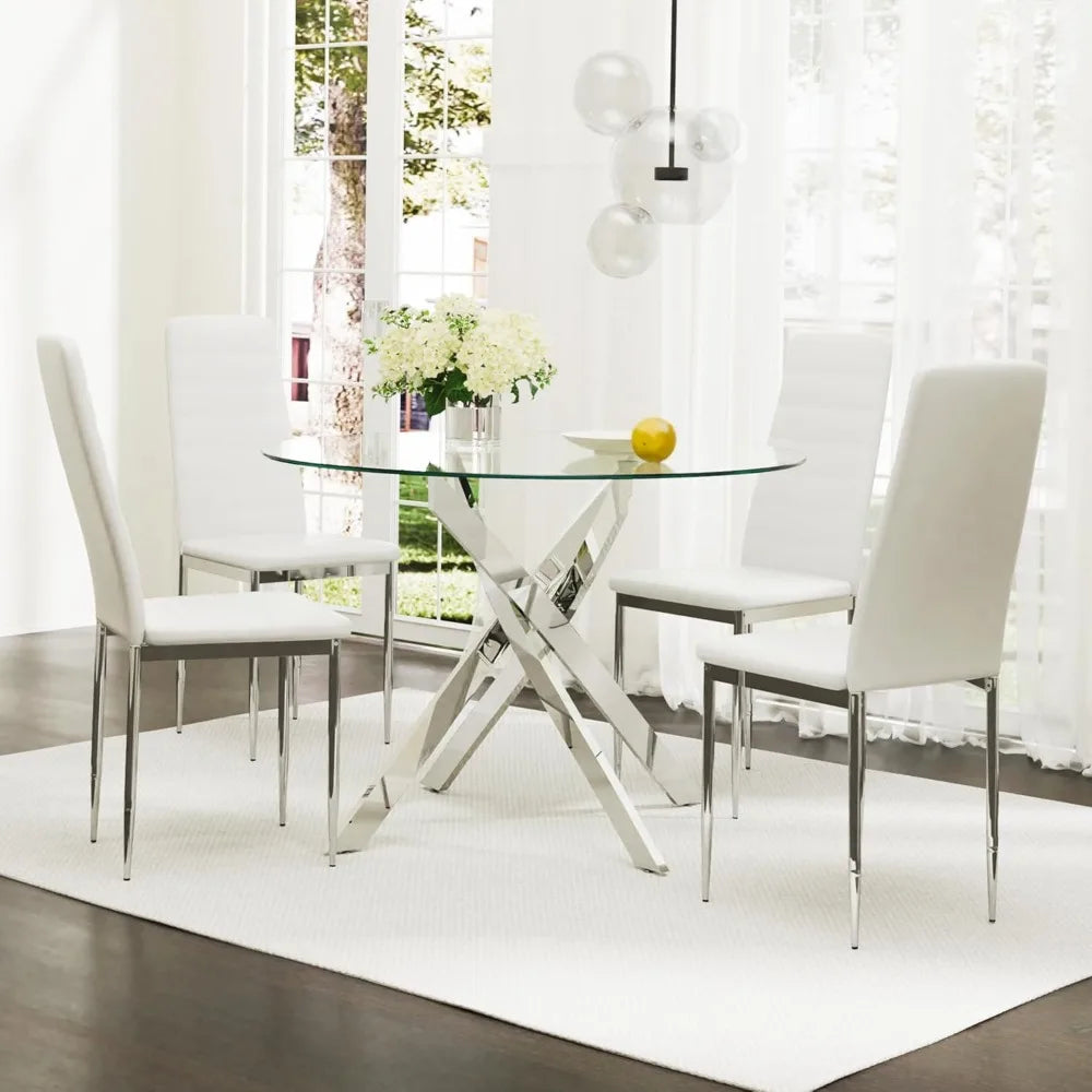 Tangxu Glass Dining Table With Chromed Legs Kitchen