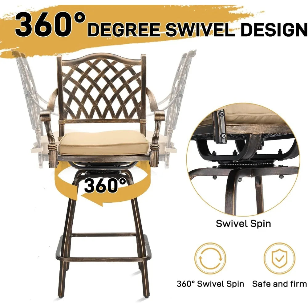 ANGDUO Cast Aluminum Outdoor Swivel Bar Stools 360 Degree Rotation