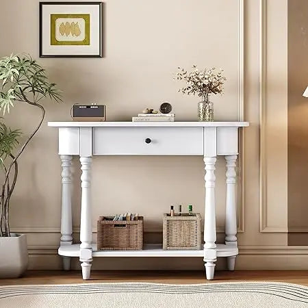 DAFIFY Curved Farmhouse Console Table With Drawer And Shelf