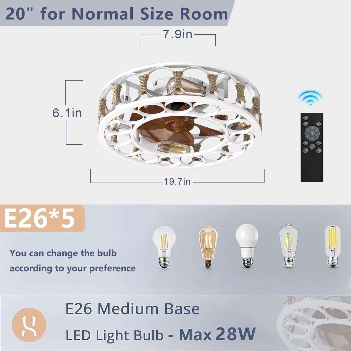 ARLGSITE Remote Control Ceiling Fan With Lights 6 Speeds